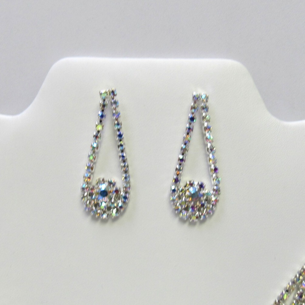 Silver Iridescent Rhinestone Necklace Set Wedding Prom Formal Evening #11815 NEW