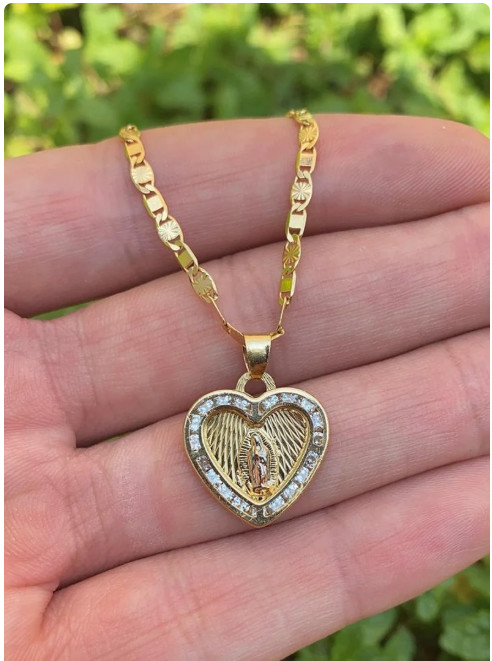 CZ Virgen de Guadalupe Necklace Virgin Mary Charm for Womens Valentino Chain