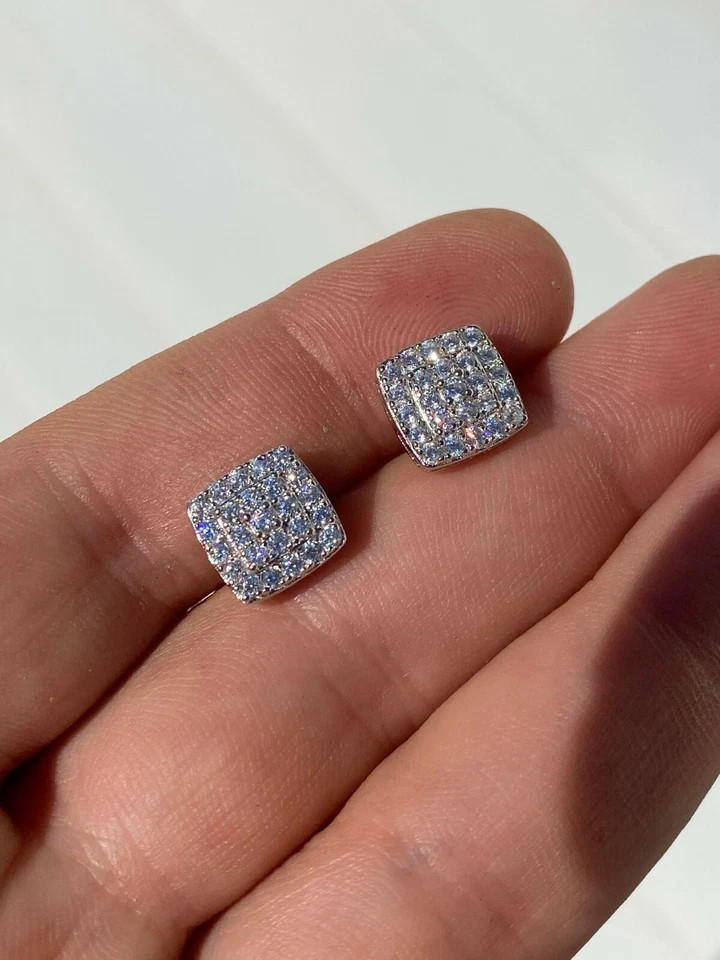 1.3 CT Round Cut Simulated Diamond Cluster Stud Earrings 14k White Gold Plated