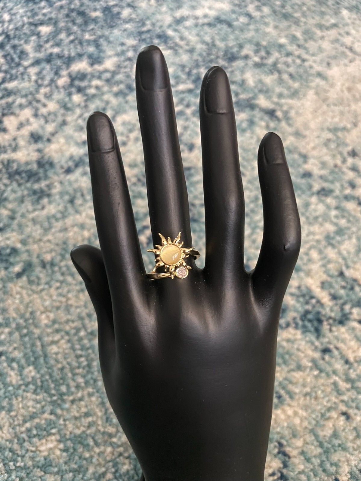 Gold Sunny Sun Adjustable Opening Fidget Ring Anxiety Crystal Spinning Ring