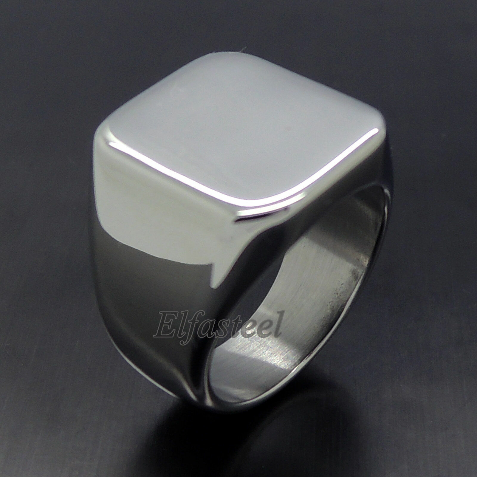 Men’s High Polished Signet Solid 316L Stainless Steel Ring