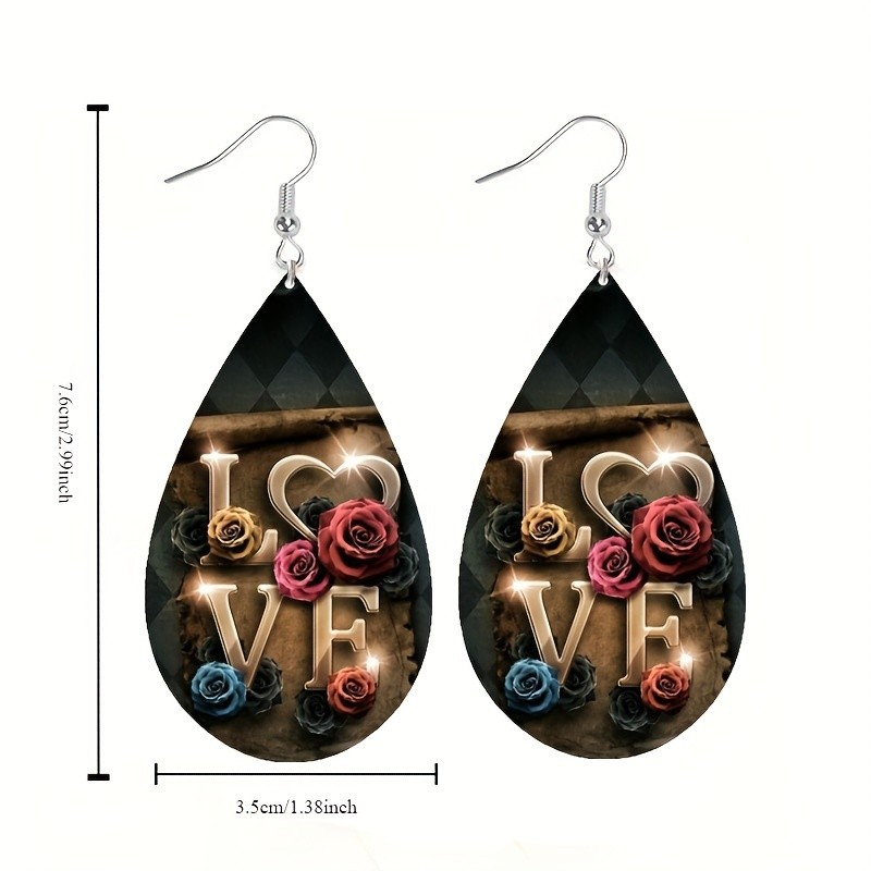 4 Pairs of Stylish Acrylic Colorful “LOVE” Letter Print Earrings for Couples