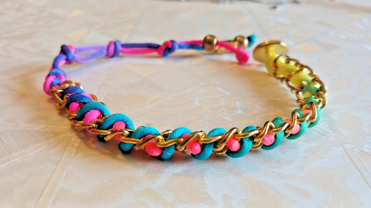 Colorful Woven Chain Bracelet Neon Rope Gold Tone Adjustable Boho Jewelry Gift