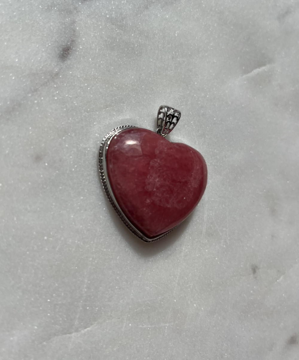 Rare X-Large Genuine Rhodochrosite Puffy Heart Statement Pendant