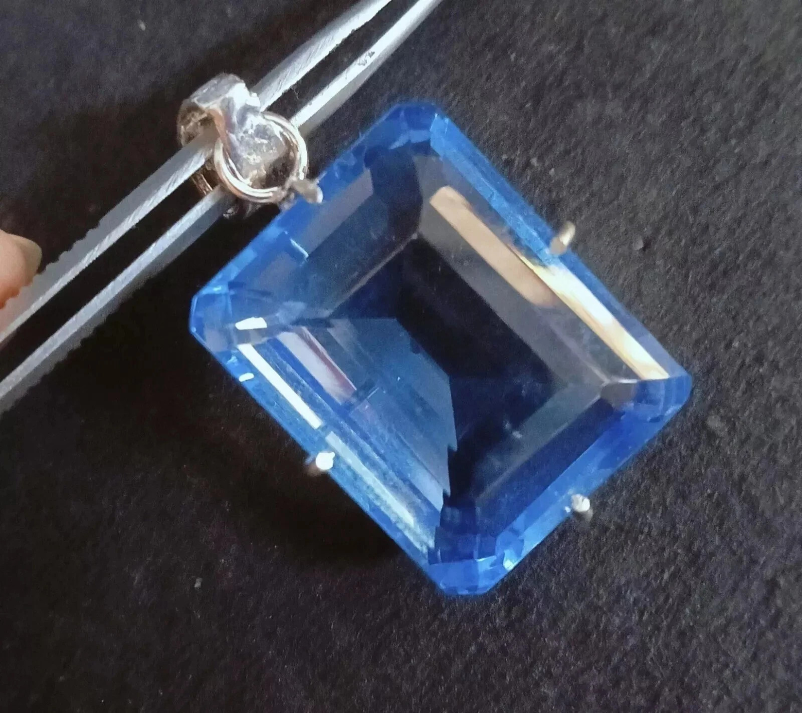 75.90 Ct Natural Blue Topaz Pendant Sterling Silver Emerald Cut Gemstone Jewelry