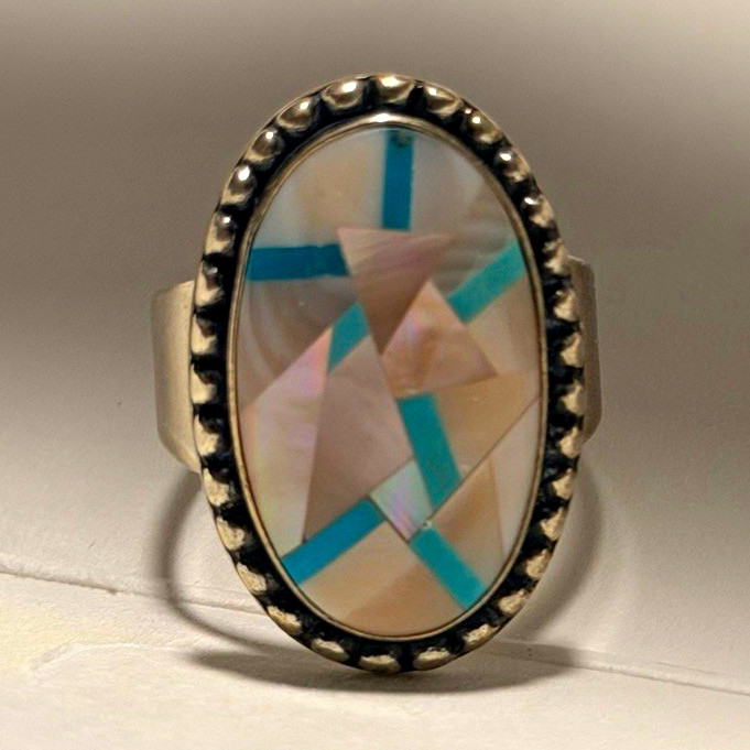 Sincerely Southwest 925 Sterling Silver Oval Mother of Pearl Bezel Ring 10 NEW