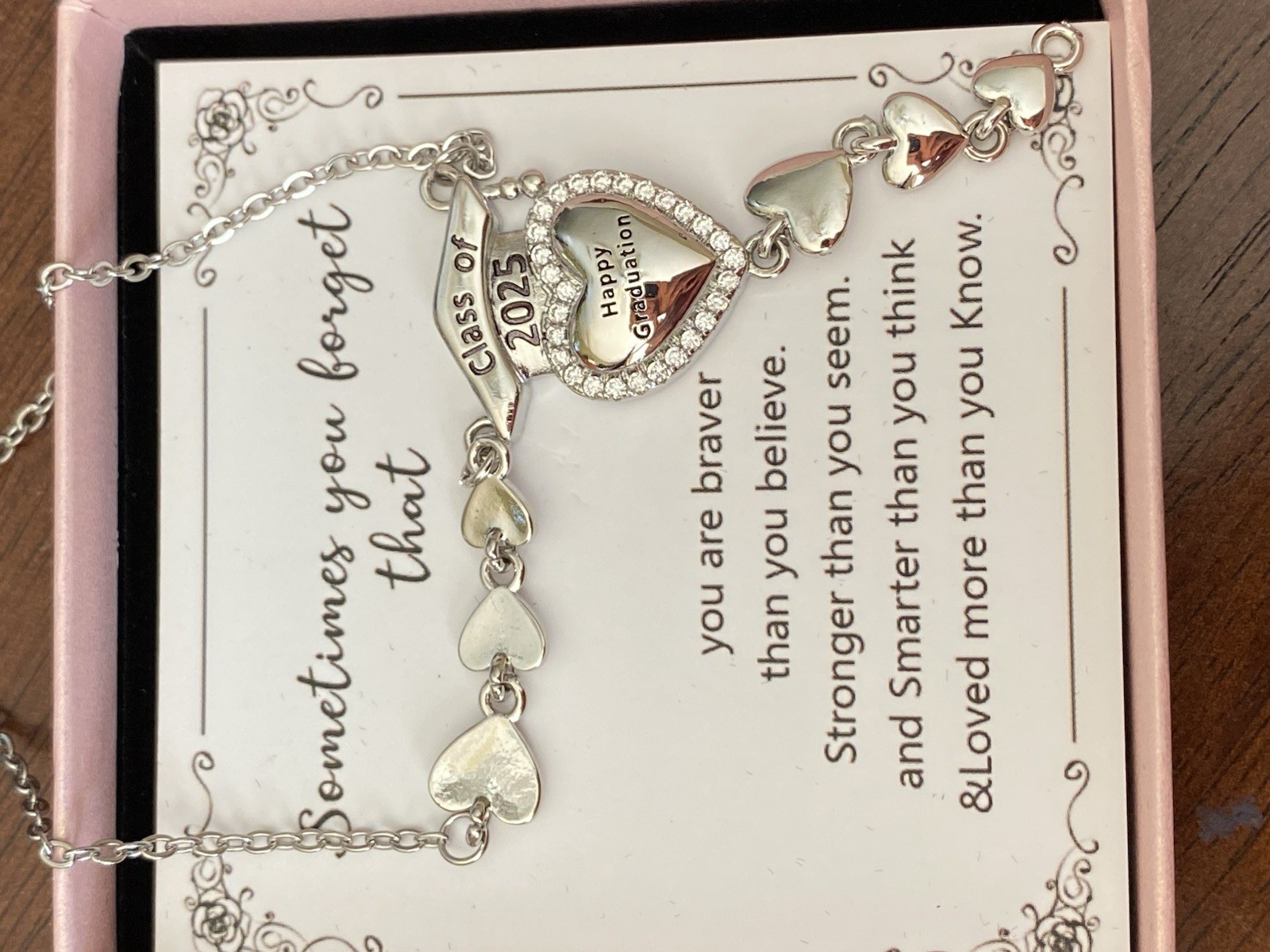 2025 Graduation Heart Charm Necklace, Sterling Silver Stud Earrings Set