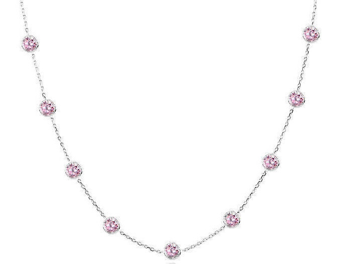 14K White Gold Pink Cubic Zirconia By The Yard Necklace 18 Inches