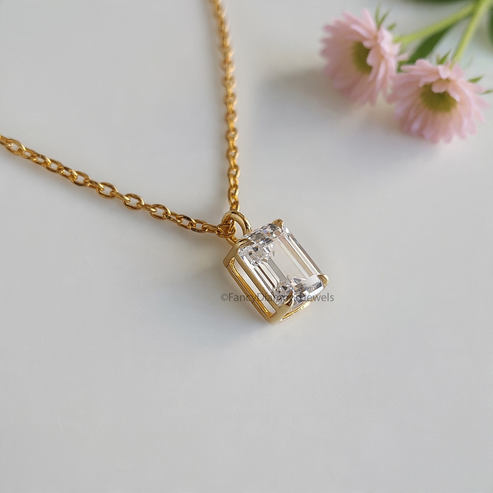 Dainty Emerald Cut Pendant Necklace Bridesmaid Yellow Silver handmade jewelry