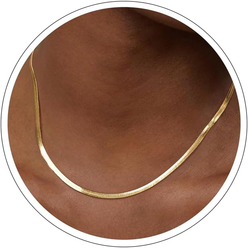 14K Gold Plated Herringbone Necklaces for Women, Dainty Gold Snake Choker Chain
