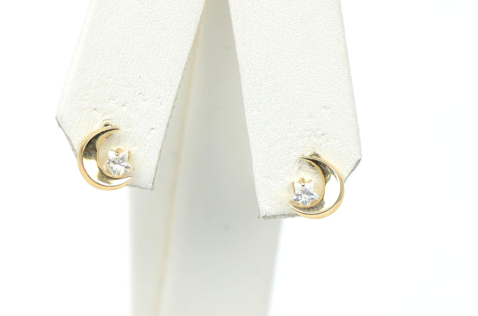 14k Yellow Gold Moon and Star Stud Earrings