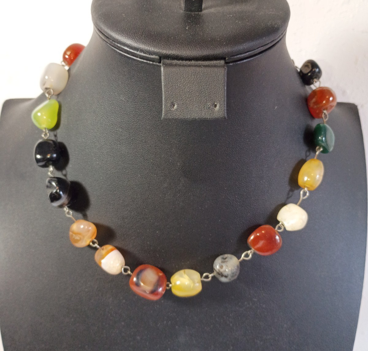 Beggar Bead Semi Precious Natural Tumbled Polished Rocks Stones Necklace 18″