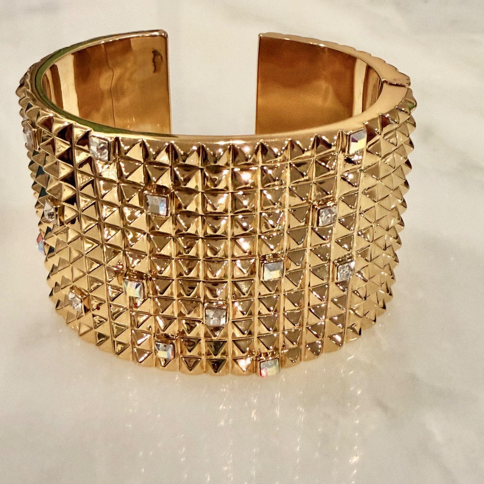 Karl Lagerfeld 11-row Pyramid Stud & Crystal-Embellished Hinged Cuff – SM