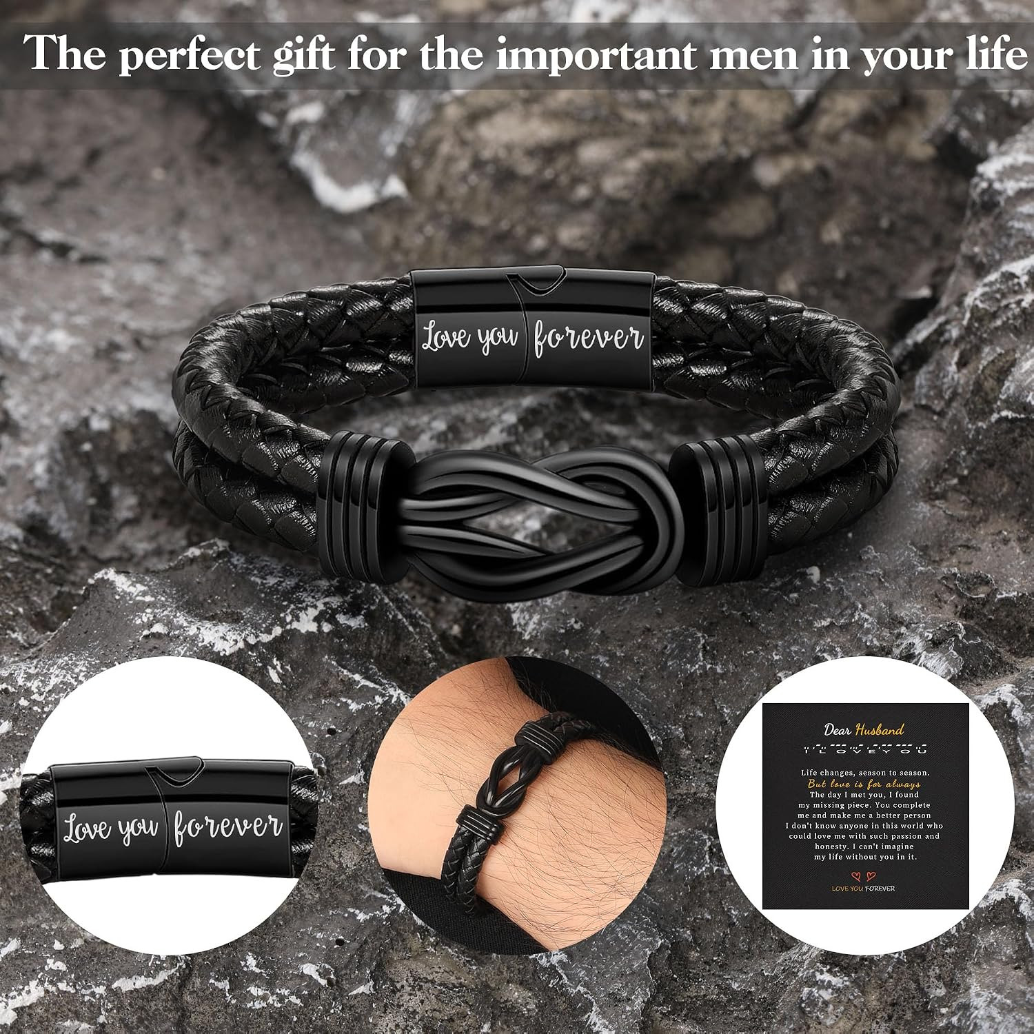 Gifts for Men, Gifts for Boyfriend Leather Bracelets for Men Stocking Stuffers f