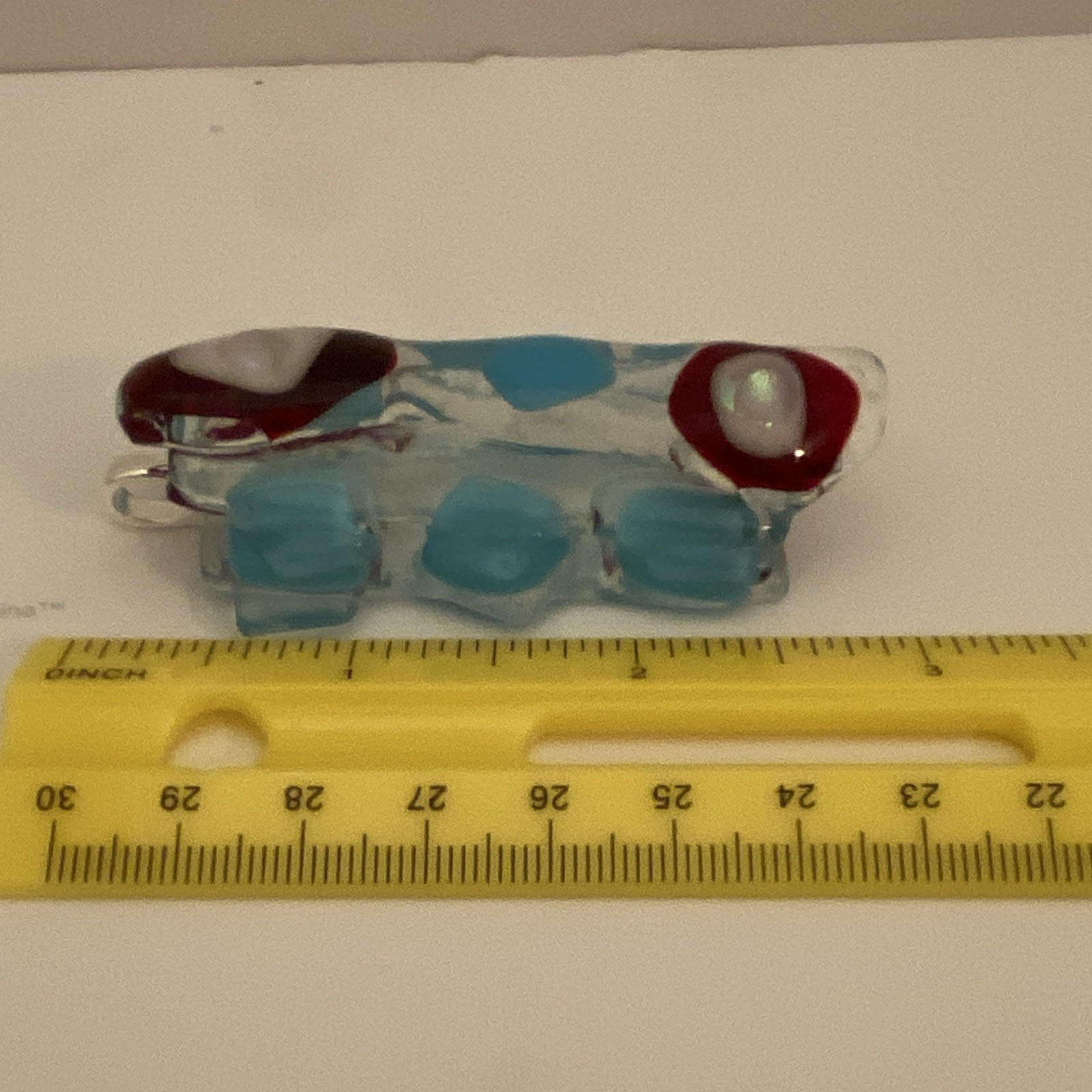 Silver Tone Bail Rectangle Glass Charm Pendant Blue Clear Red White Accents.