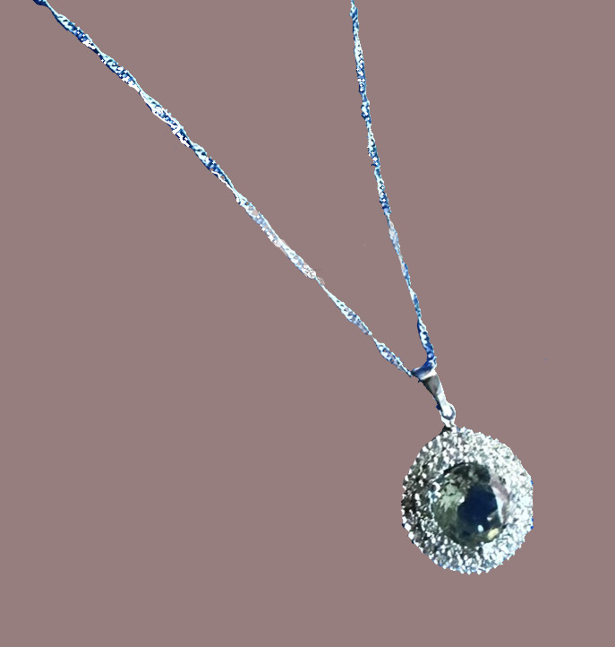 Silver Tone Clear CZ, Gold Tone Prong Setting Pendant ¾” Necklace 16″Chain 2″ext
