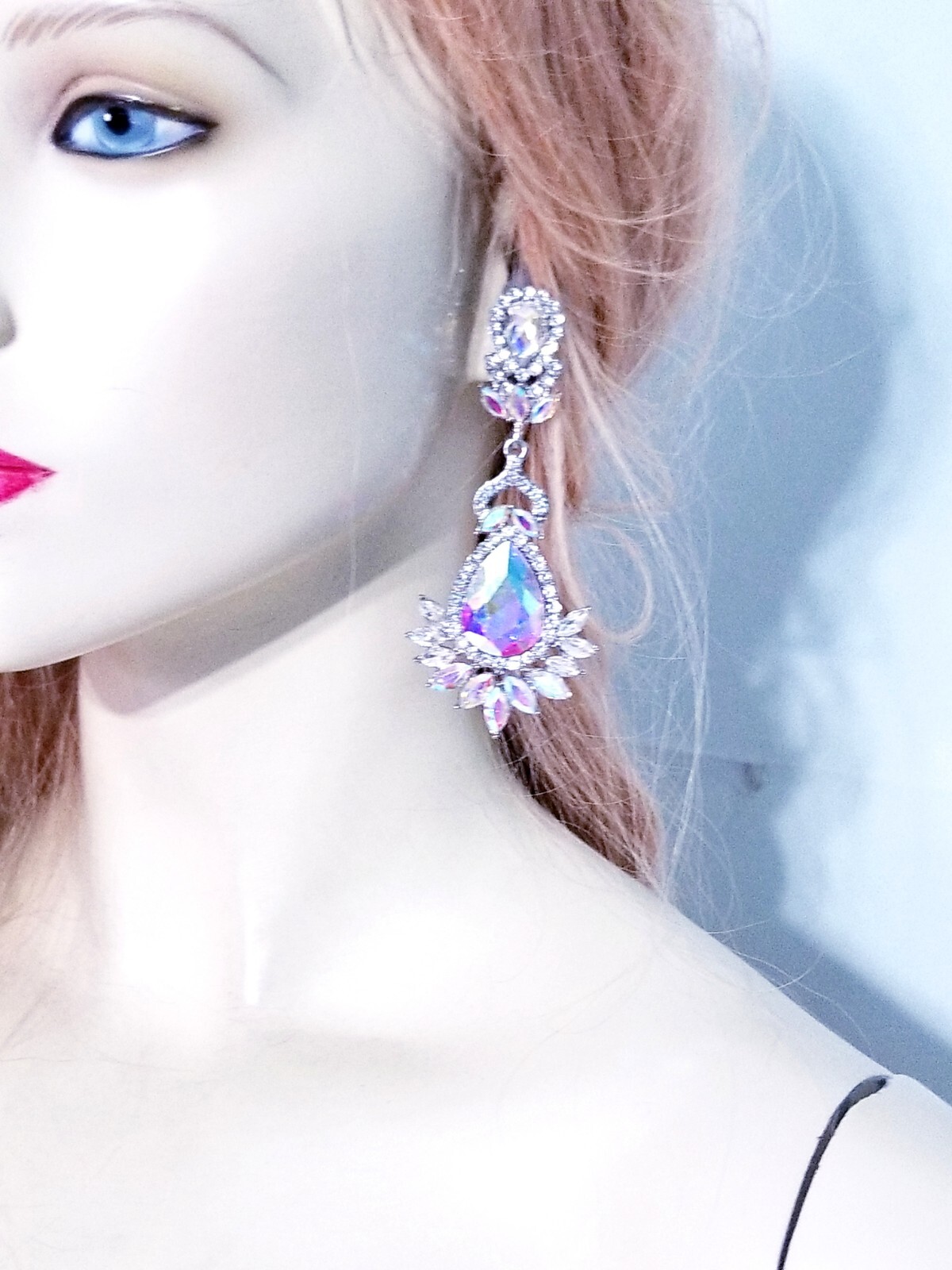 AB Drop Dangle Chandelier Rhinestone Crystal Pageant Bridal Earrings 3.9 Inch