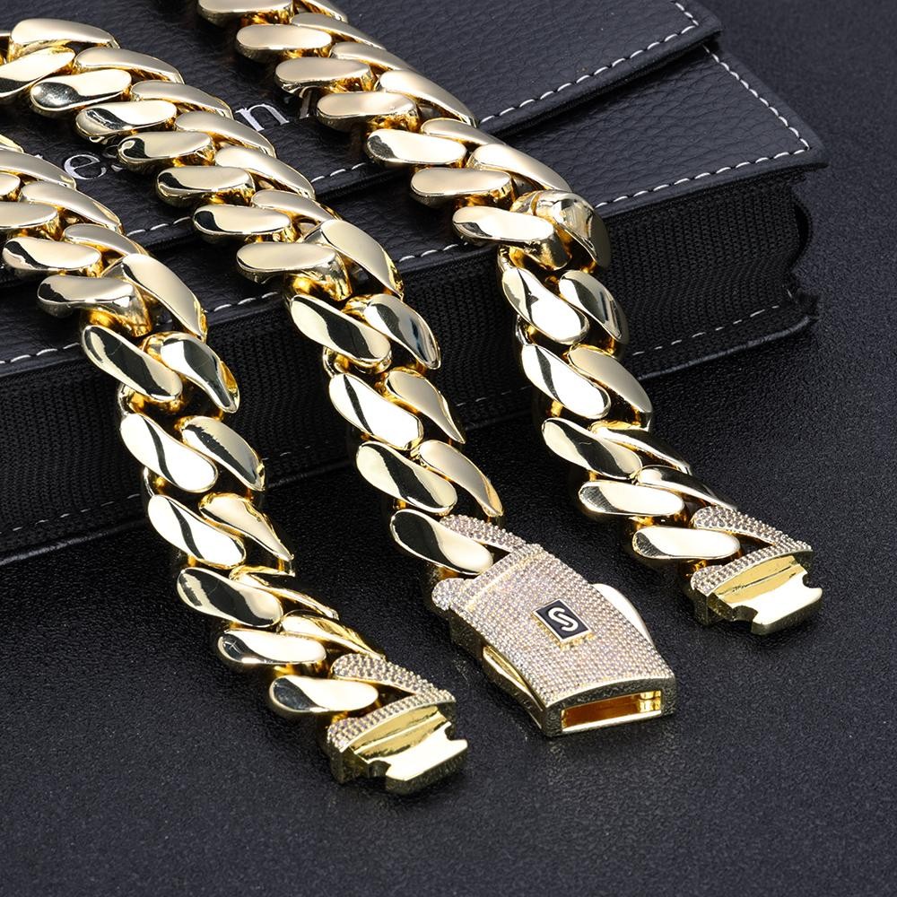 6/8/10/12/15/20mm Cuban Chain Necklace Hip Hop 14k Gold Plating Bracelet Jewelry