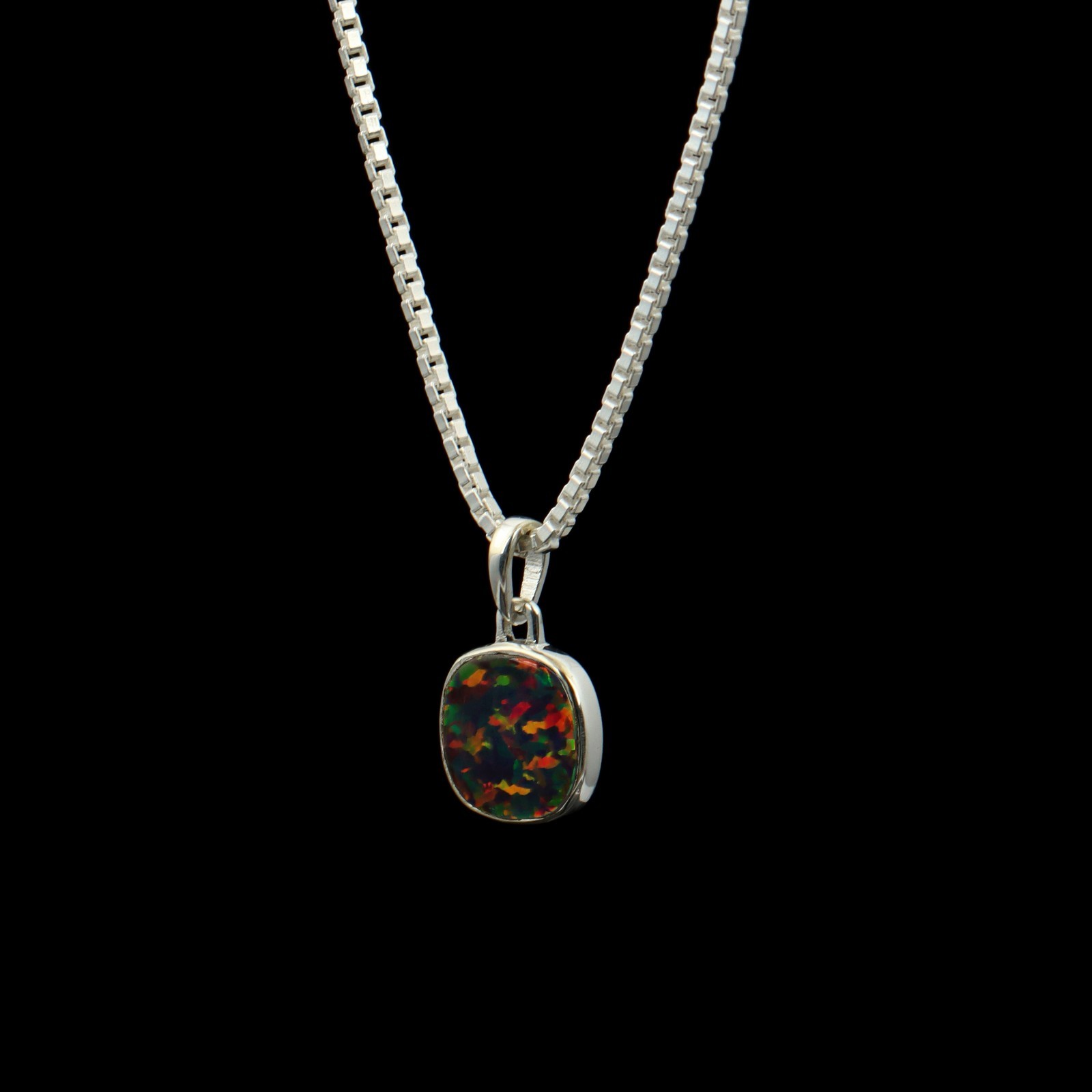 Handcrafted Round Red Fire Opal Pendant in Polished 925 Sterling Silver Jewelry