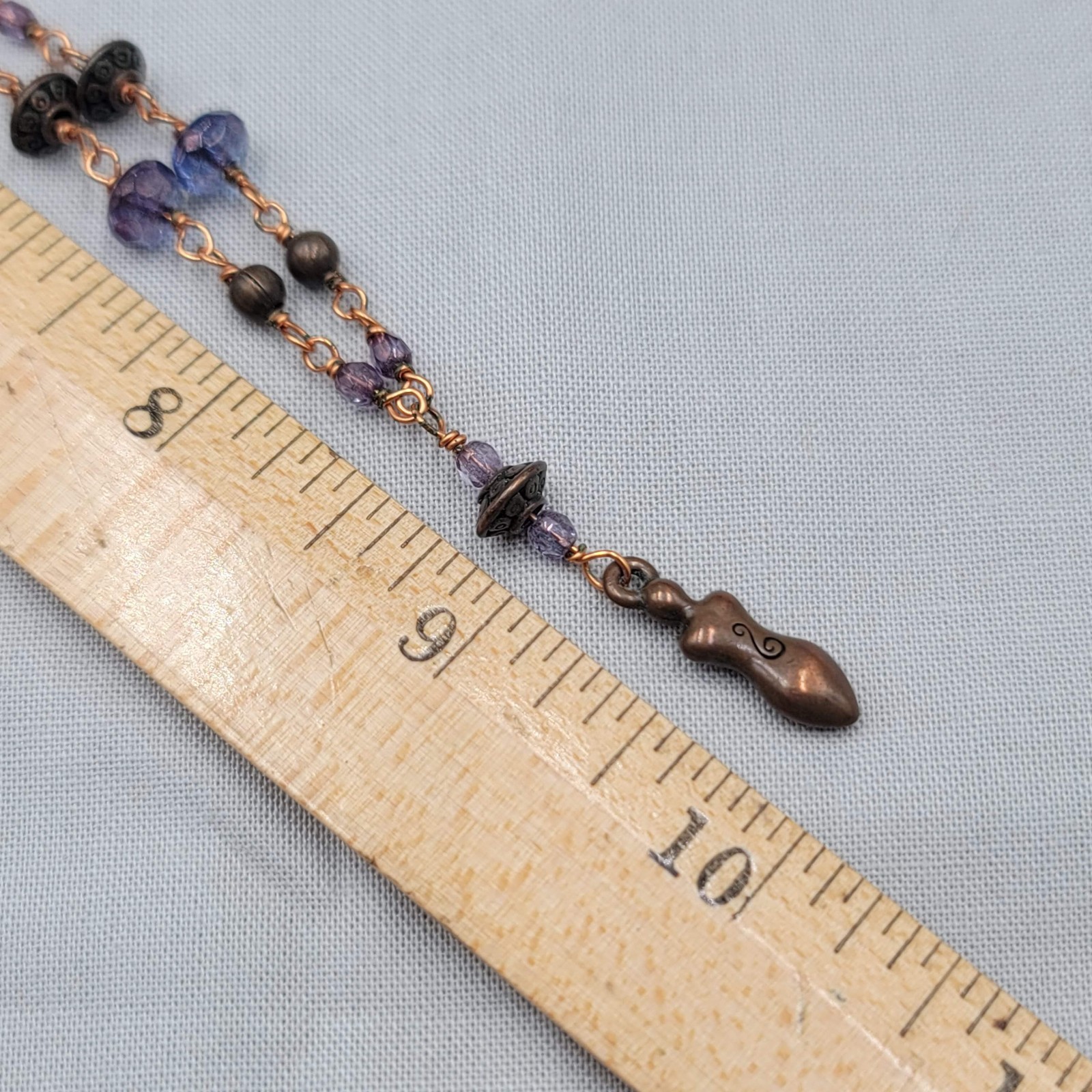 Y Drop Beaded Necklace Copper tone Female Goddess Pendant 18″