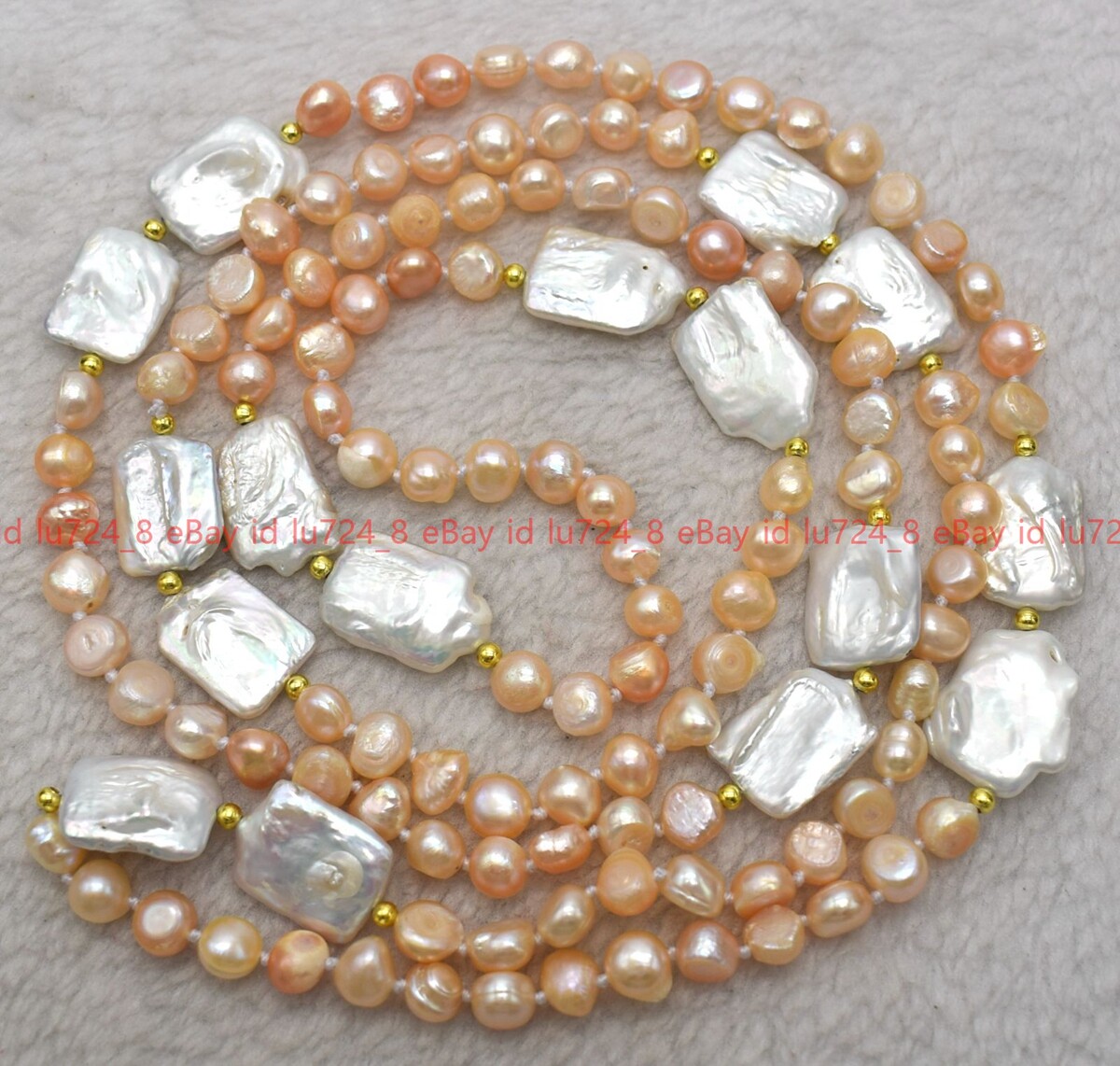 Natural 8-9mm Pink Baroque & White Rectangle Freshwater Pearl Necklace 24-50″