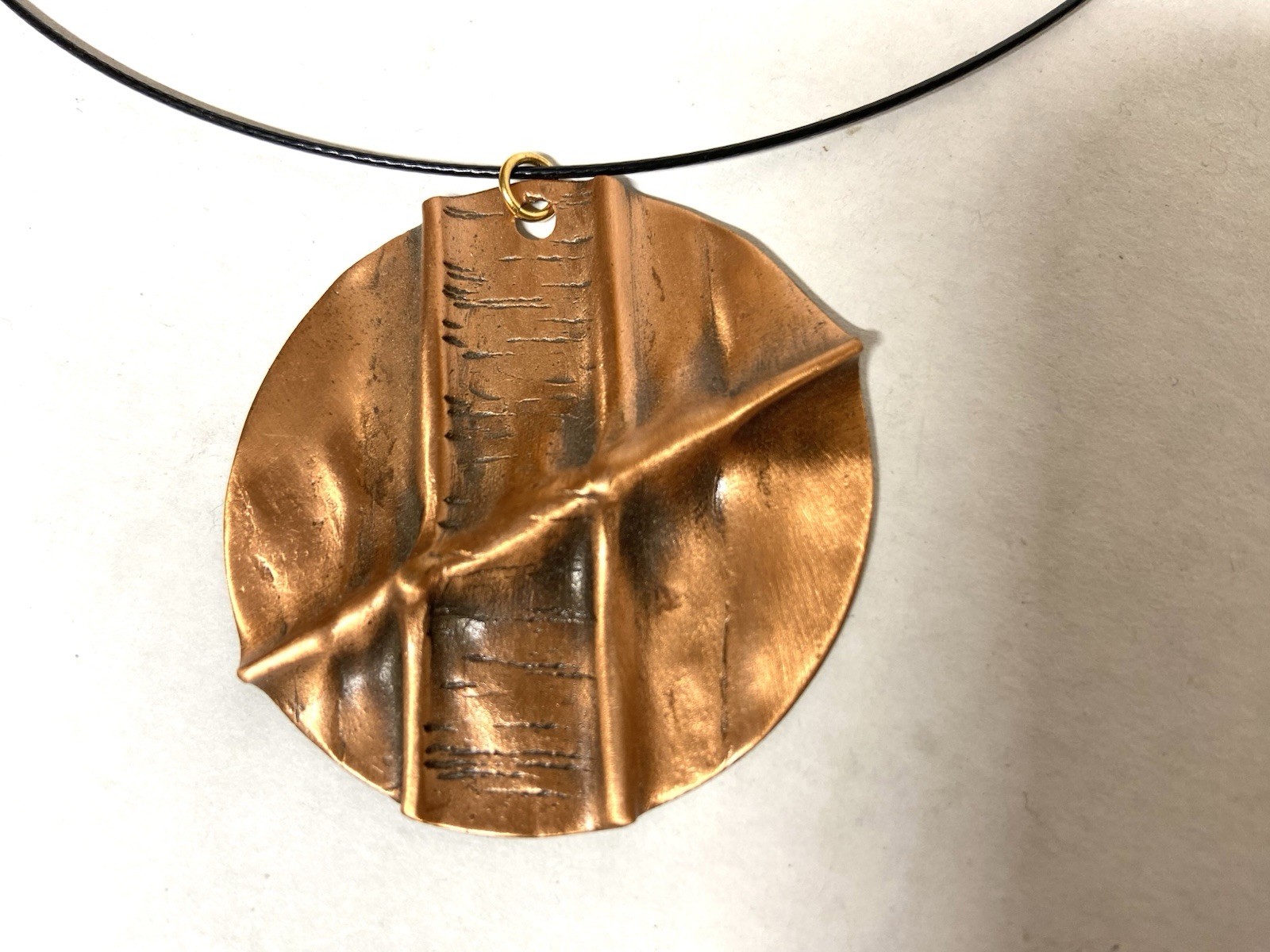 artisan made Solid Copper Fold Form Pendant Necklace- Round
