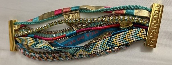 Hipanema 10 Strand Beaded Rhinestone Ribbon Boho Hippie Bohemia Bracelet