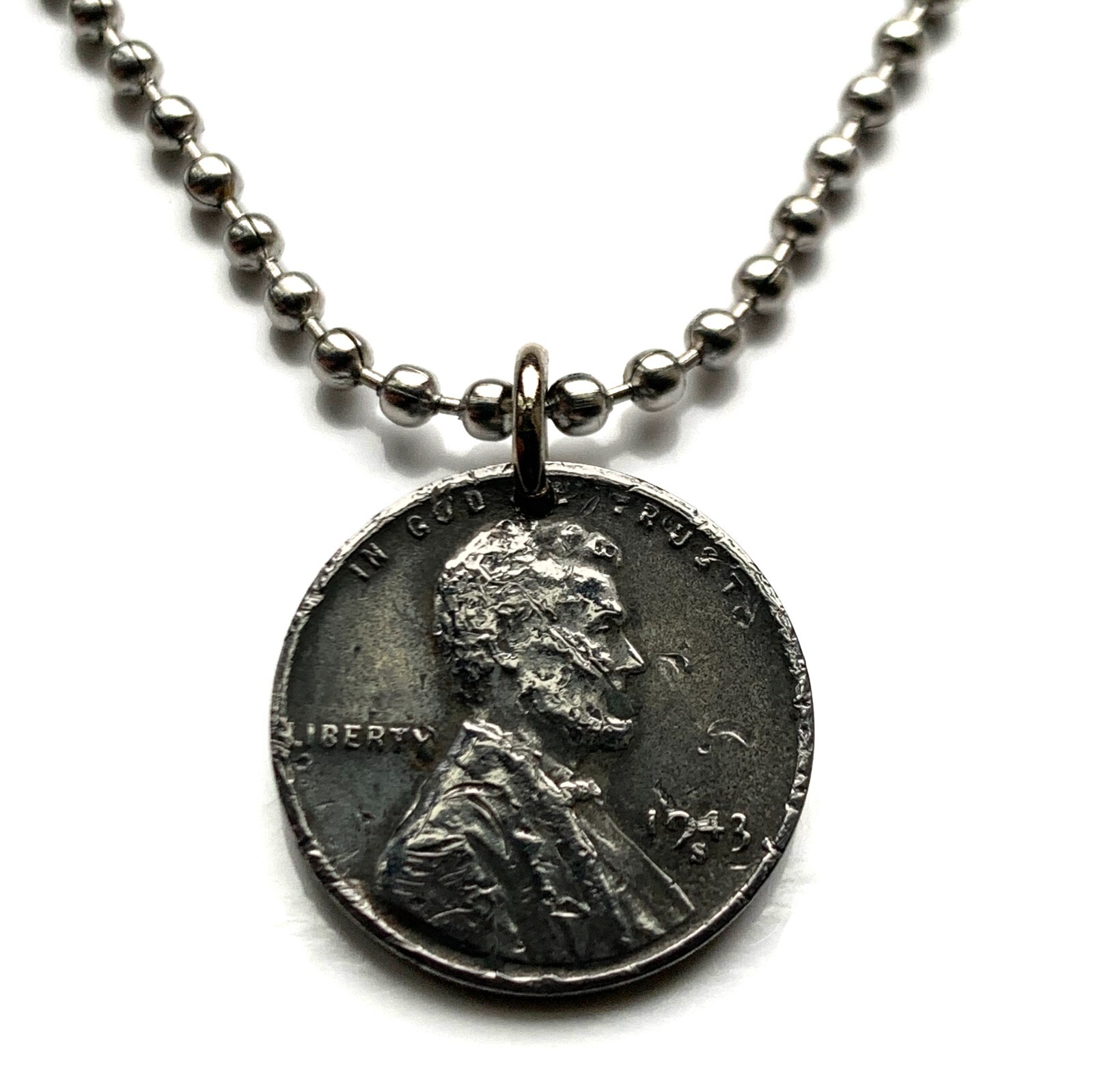 USA 1943 steel penny cent coin pendant World War 2 Allie Abraham Lincoln 001176c