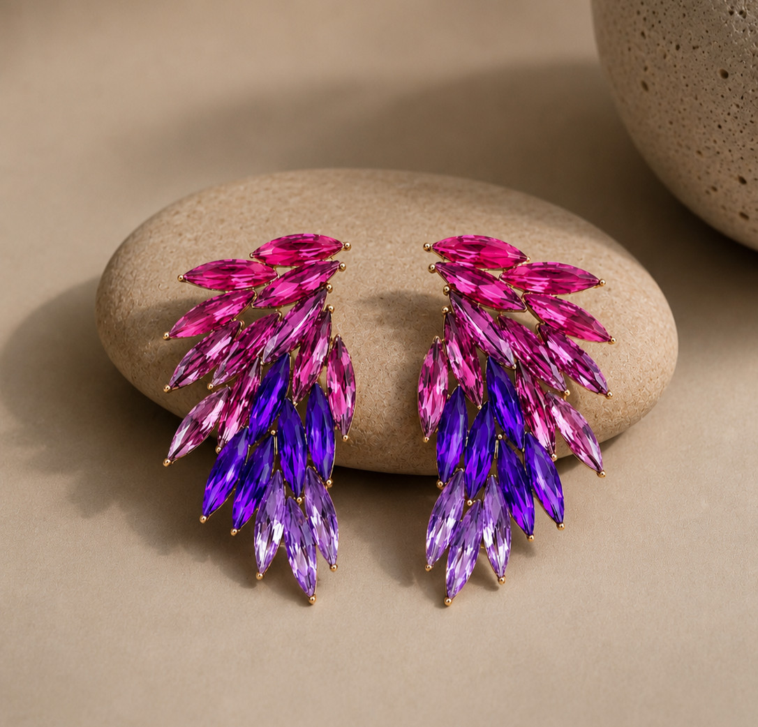 Elegant Ombre Purple Marquise Rhinestone Statement Wing Earrings