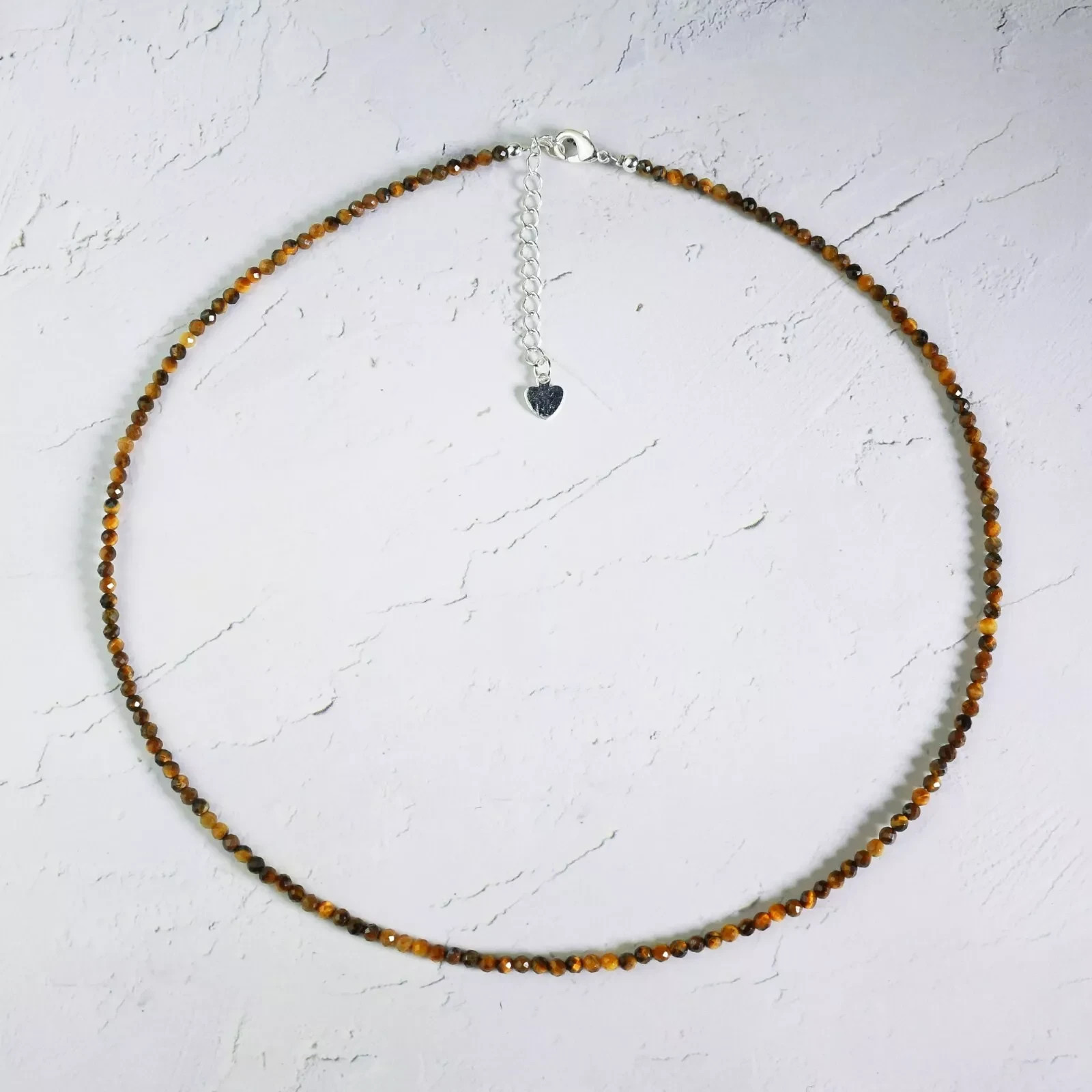 Natural Tiger’s Eye 2mm Beaded Choker Minimalist Healing Woman Crystal Necklace