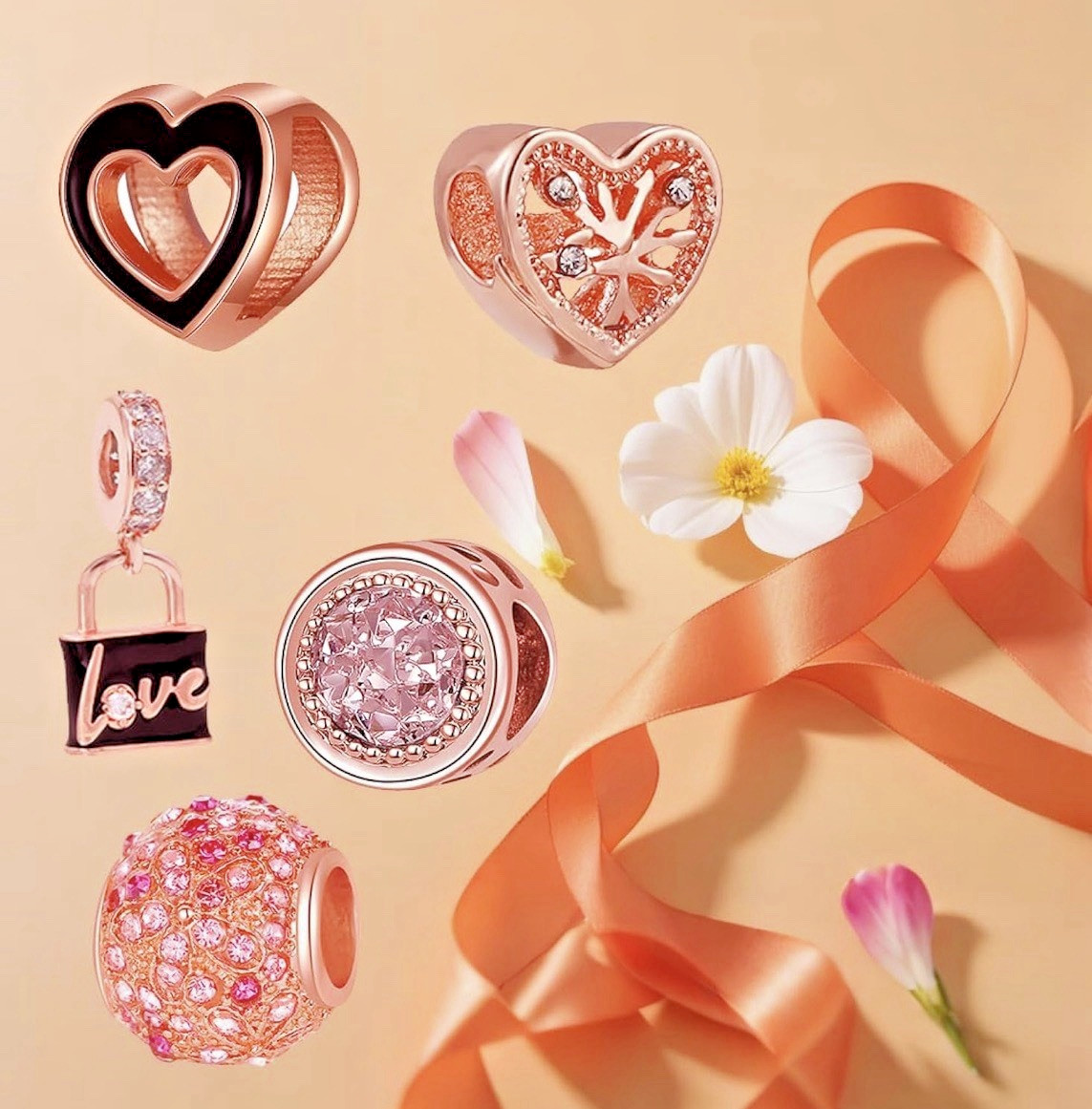 10 Dangle & Bead Charms Set Love Hearts Travel Friends Nature