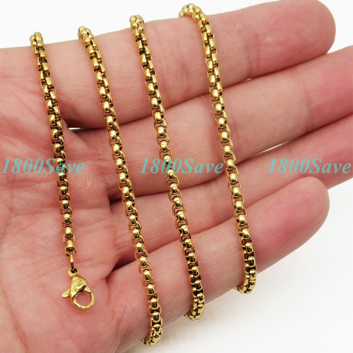 Real 18K Yellow Gold Filled Hypoallergenic 4mm Italian Round Box Chain Necklace