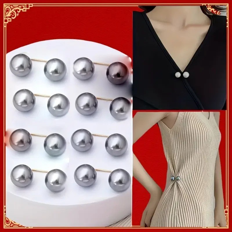 8Pcs Faux Pearl Brooch Pins Fashion Safety for Shawl Collar Skirts