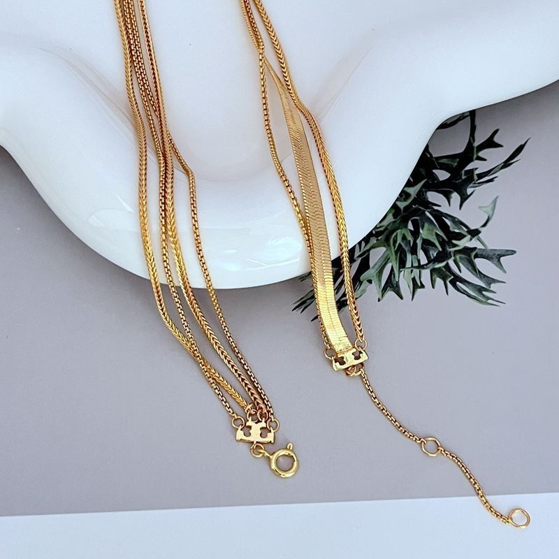 New Tory Three Chain Gold Necklace Pearl with Jewelry Pouch Size length: 46.5cm