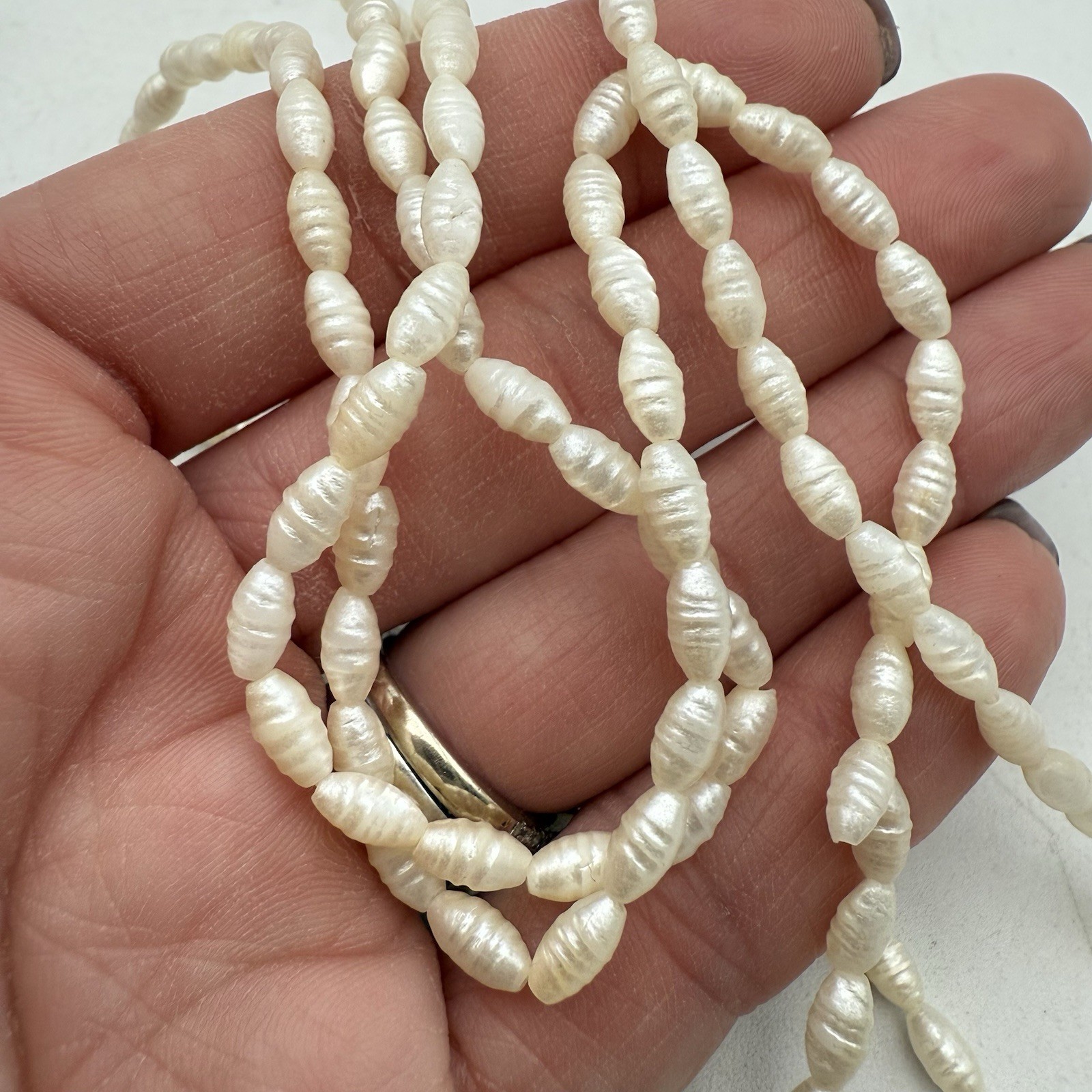 Lot Of 3 Faux Pearl Cloisonné Rice Pearl Smoky Quartz Necklaces Varied Sizes