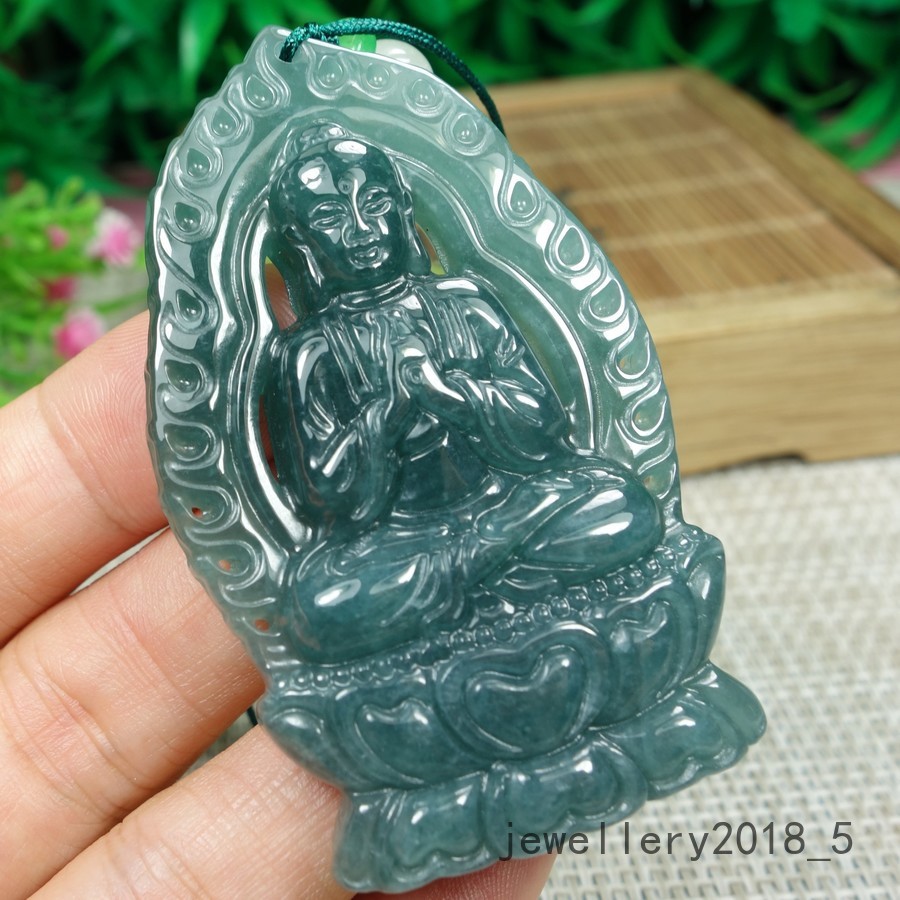 Certified Icy Green 100% Natural A jadeite Jade Pendant~Buddha 大日如来佛