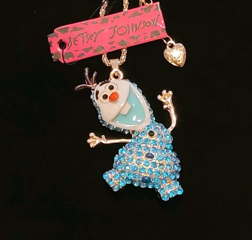 BETSEY JOHNSON OLAF BLUE CRYSTAL Necklace FROZEN CHRISTMAS SNOWMAN PENDANT NWT