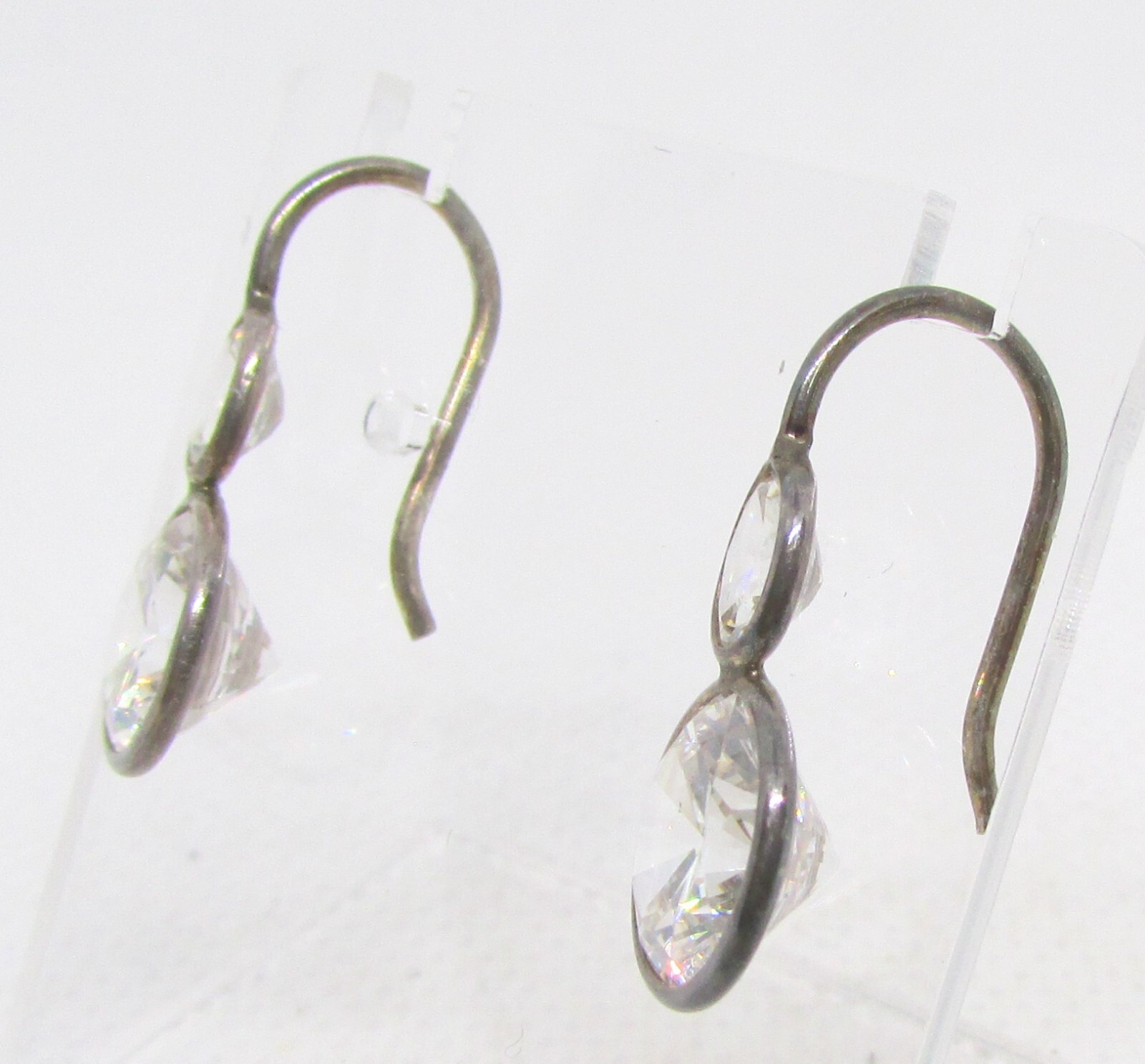 925 STERLING SILVER DOUBLE ROUND CUBIC ZIRCONIA EARRINGS 10x23MM ~ 2.9G