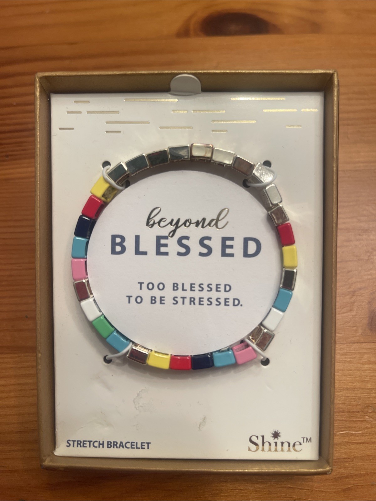 NWT Shine Inspirational Multicolored Beaded Stretch Bracelet “Blessed” Gift