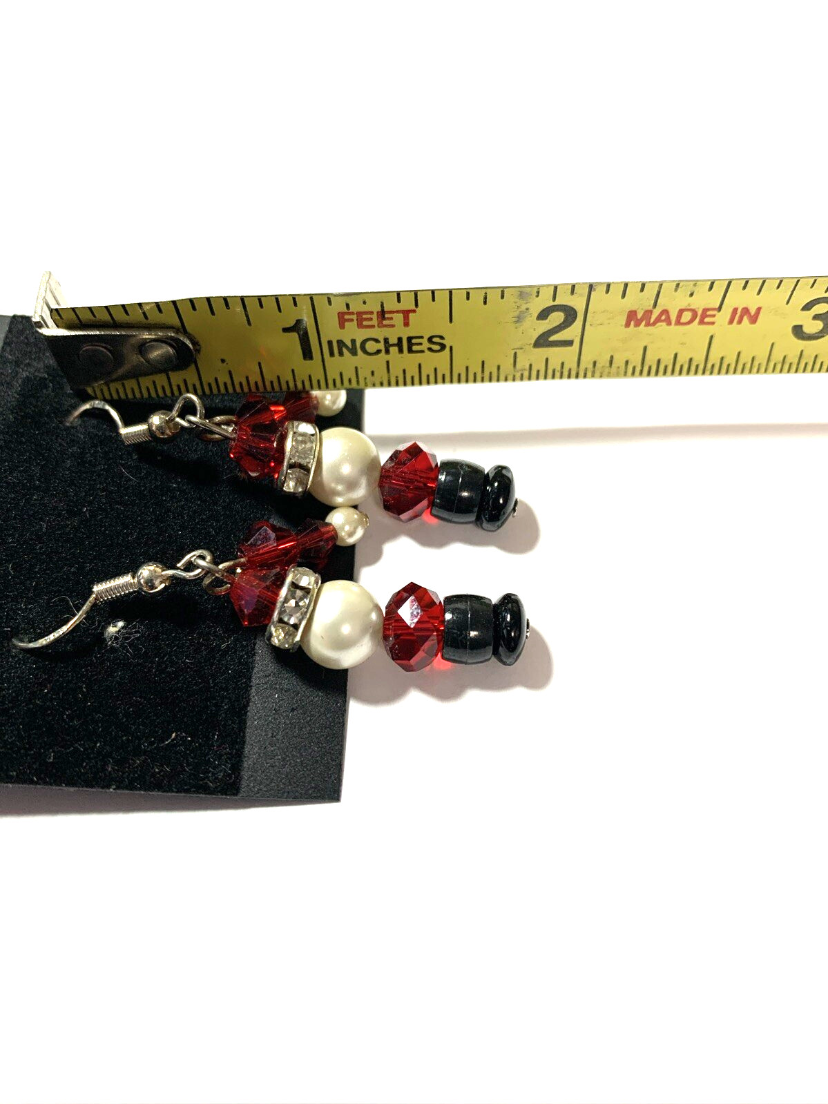 Elegant Simulated Ruby, Pearl, and Diamond Dangle Earrings – Stunning Pierced