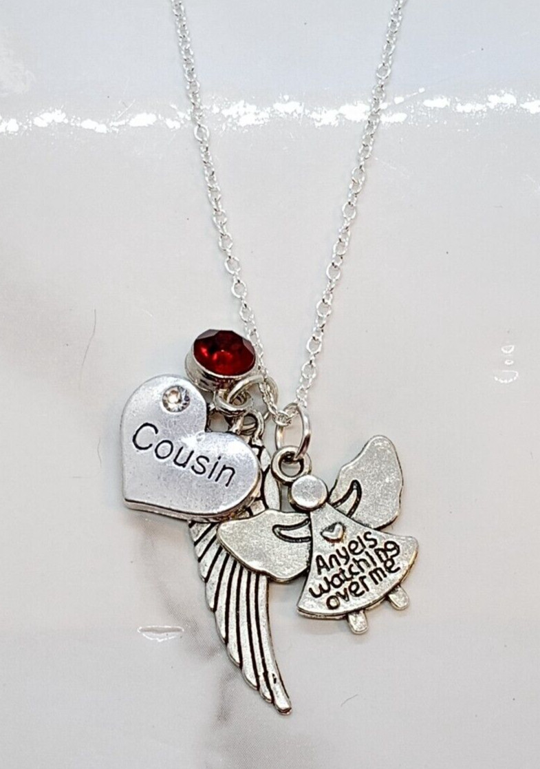 “Angels watching over me” Memorial Necklace for loss of Cousin – Sympathy