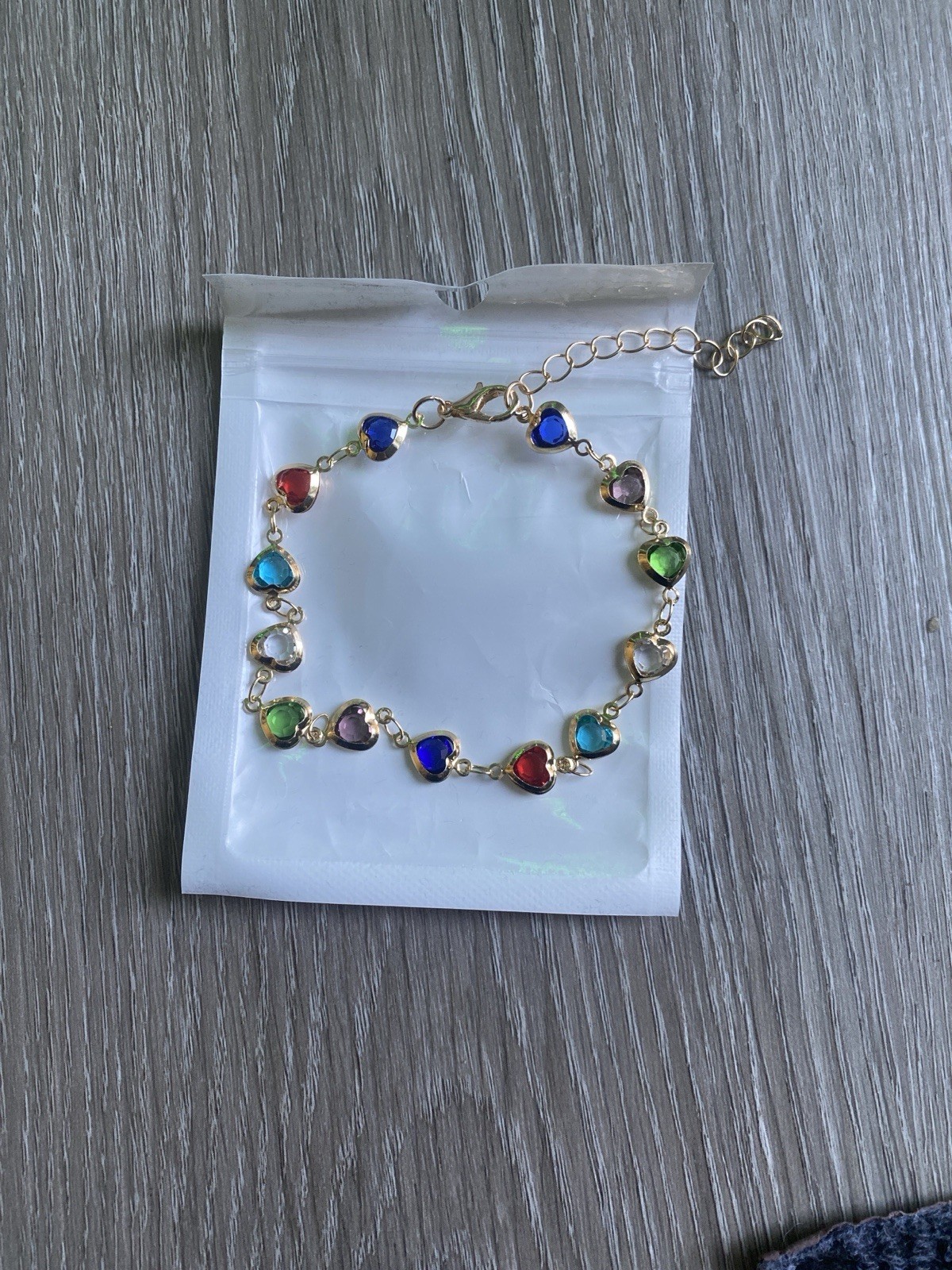 Colorful Heart Crystal Bracelet Adjustable Gold Tone Charm Jewelry Gift