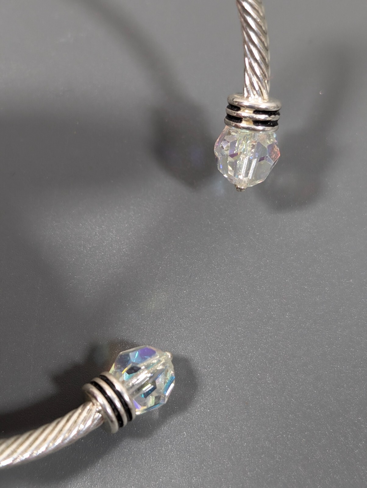 Silver Tone Cable Cuff AB Faceted Class Bracelet 6.5 inch