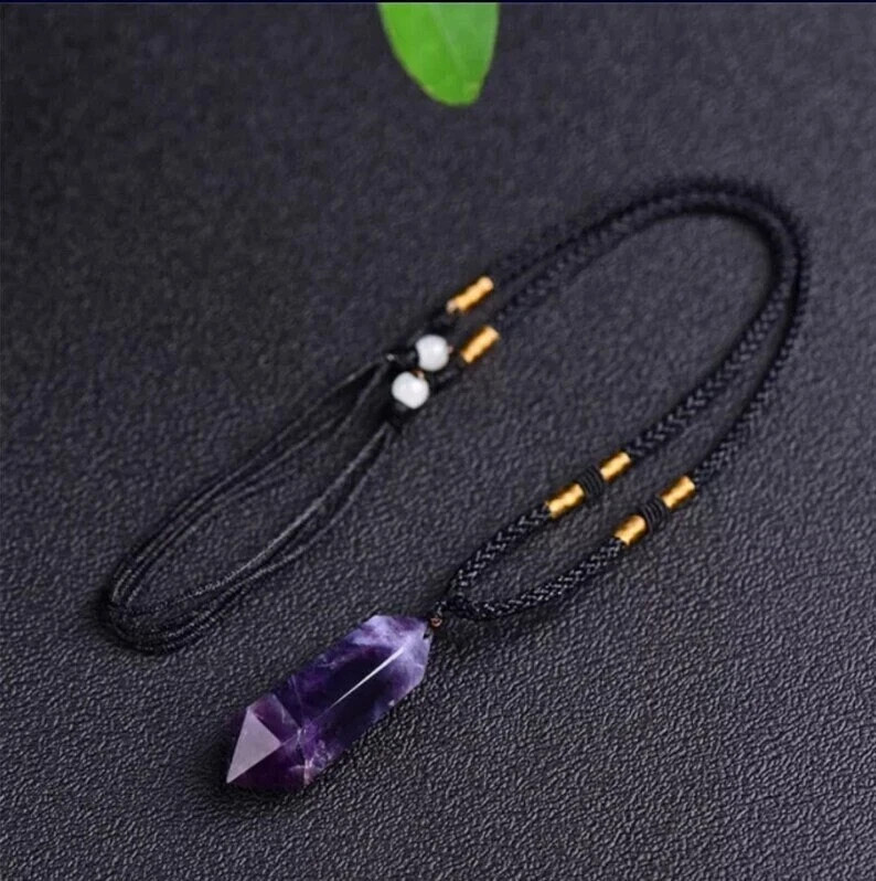 Natural Amethyst Crystal Pendant Necklace Hexagonal Point Chakra Jewelry Gift