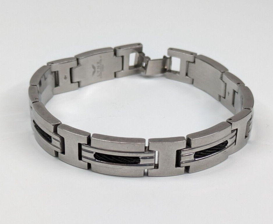 Lynx Stainless Steel Silver Tone Panel Link 8″ Long Men’s Bracelet 1/2″ Wide