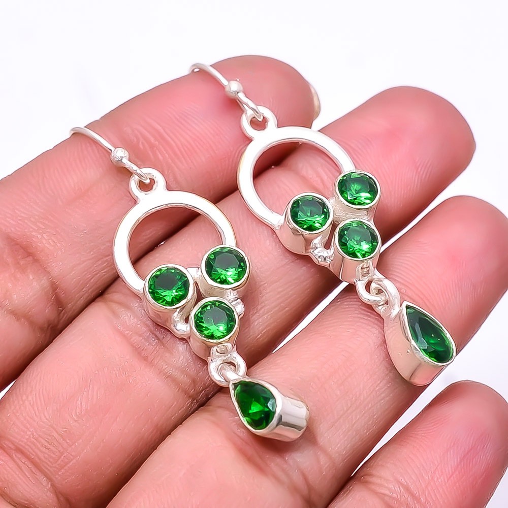 Emerald -Simulated Multi Collet 925 Sterling Silver Earring 1.95″ E801136211