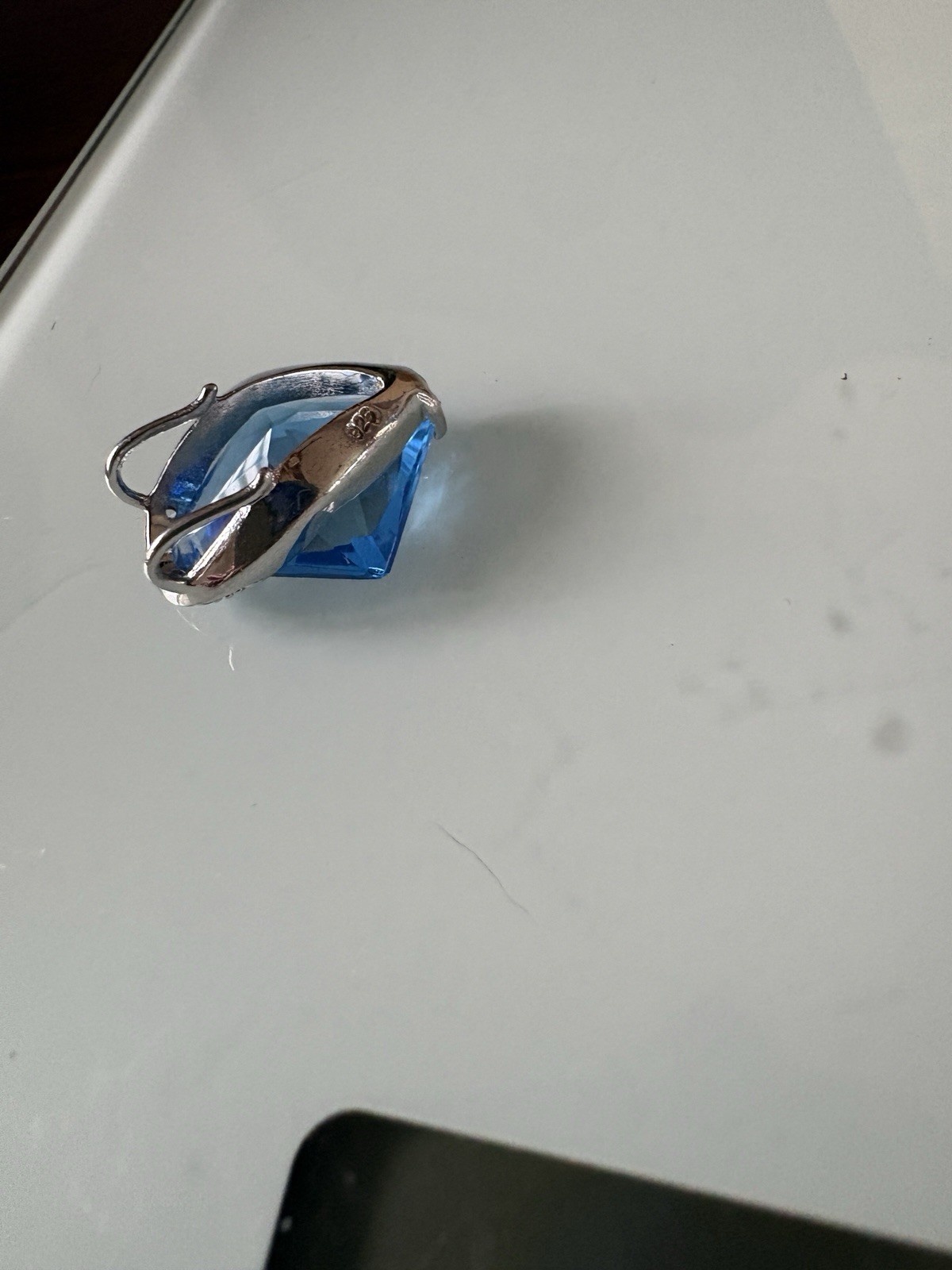 Sterling Silver Square Blue Topaz Diamond Pendant Enhancer 3 Grams