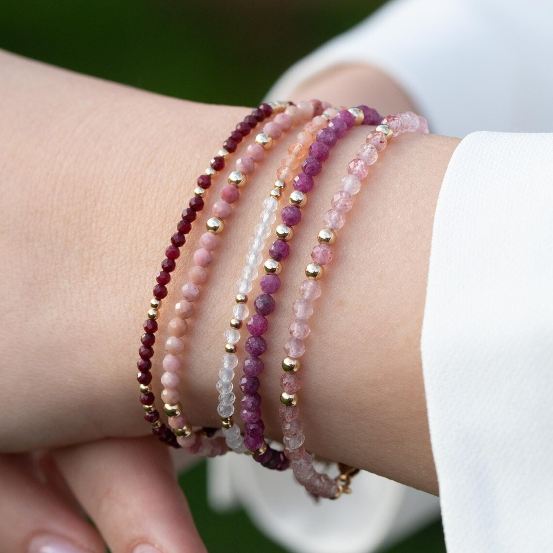 Natural Ruby Stone Dainty Bracelet 2mm Red Crystal Bracelet Minimalist Handmade