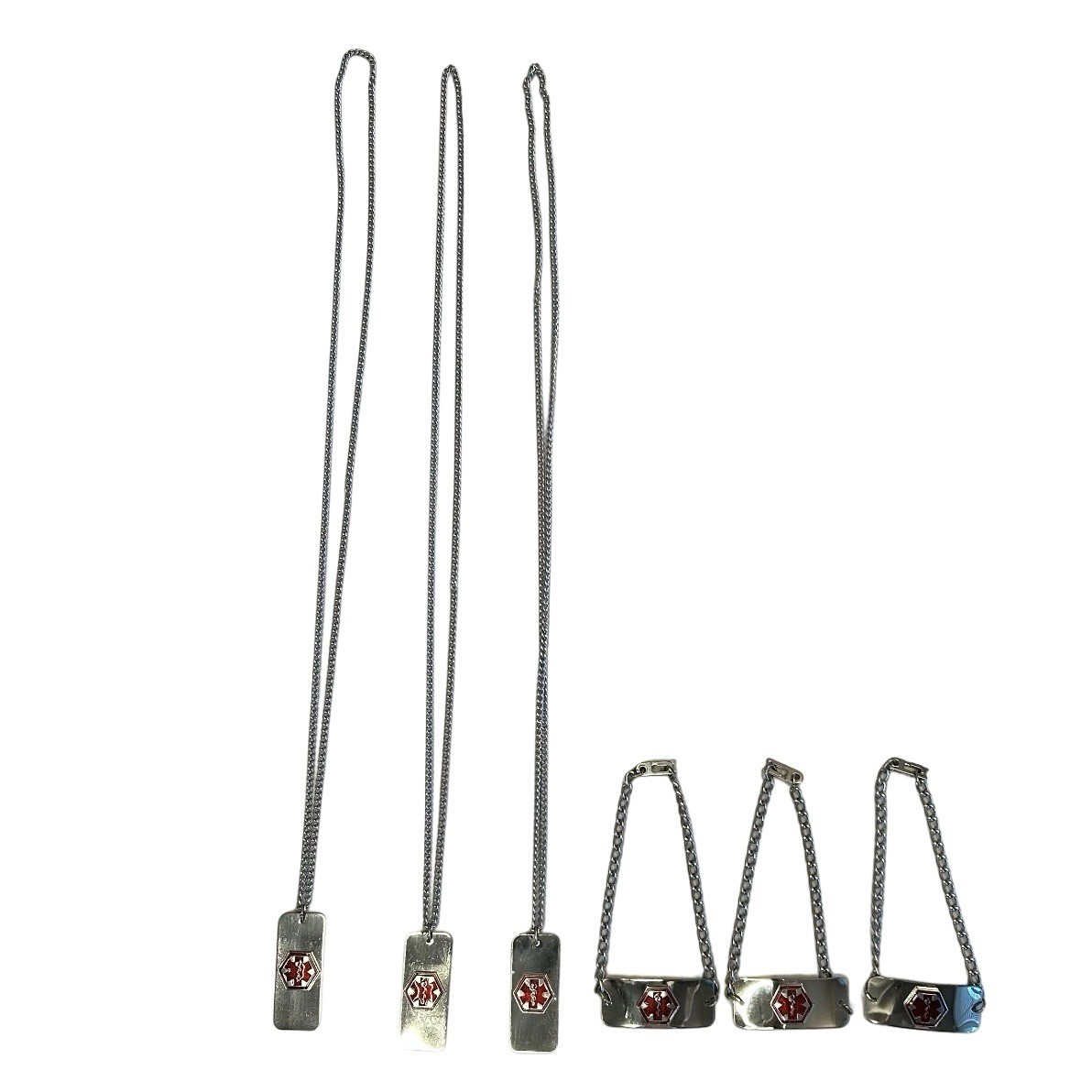 Stainless Steel Medical Alert Necklace & Bracelet Lot Of 6 For Engraving Info