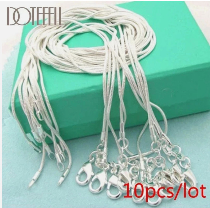 5/10pcs Wholesale 925 Sterling Solid Silver 1mm Snake Chain Necklace For Women